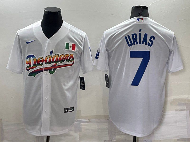Men Los Angeles Dodgers #7 Urias White rainbow Nike 2022 MLB Jerseys